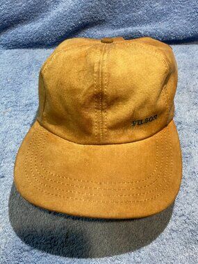 Vintage CC Filson Hat Cap Waxed Tin Cloth Tan Leather Strap Adjustable Logger